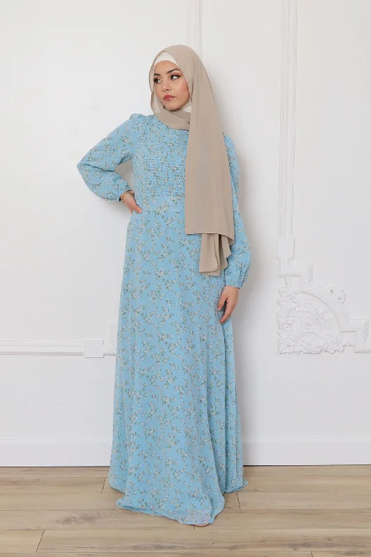 sequin embellished women cardigan for special occasionsRaven Floral Shirred Dress- Blue Gray sequin embellished women cardigan for special occasionsRaven Floral Shirred Dress- Blue Gray
