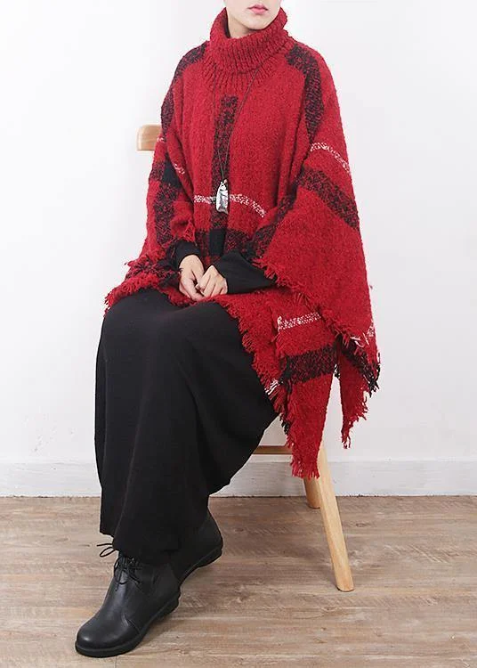 Plus Size Women's Oversized Chunky Knit Sweatersred plaid tassel cloak women casual high neck knit sweater Plus Size Women's Oversized Chunky Knit Sweatersred plaid tassel cloak women casual high neck knit sweater