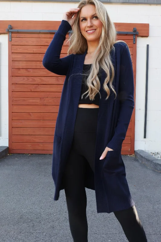 cable knit women cardigan with intricate patternsSabrina Cardigan - Navy