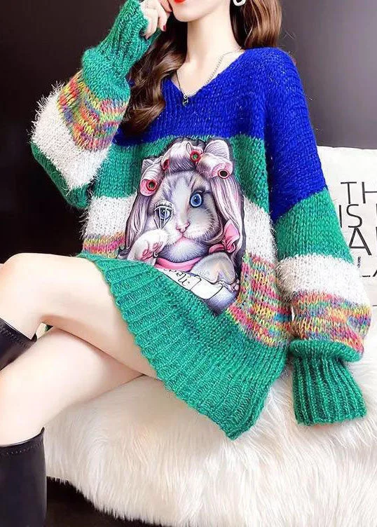 Plus Size Women's Embroidered Sweaters in Ethnic StylesSimple Blue Loose Patchwork Casual Fall Sweater Plus Size Women's Embroidered Sweaters in Ethnic StylesSimple Blue Loose Patchwork Casual Fall Sweater