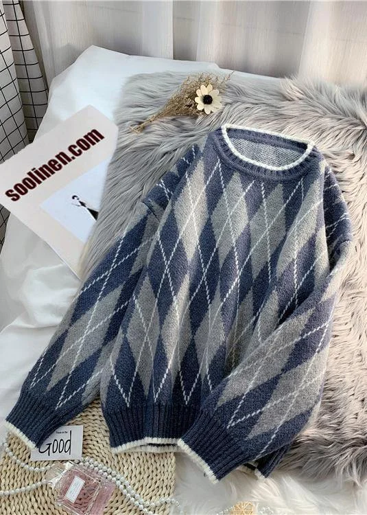 Short Sleeve Women's Cotton Blend Sweaters in Pastel ColorsSimple dark blue Diamond printing linen tunics for women o neck Midi blouse Short Sleeve Women's Cotton Blend Sweaters in Pastel ColorsSimple dark blue Diamond printing linen tunics for women o neck Midi blouse