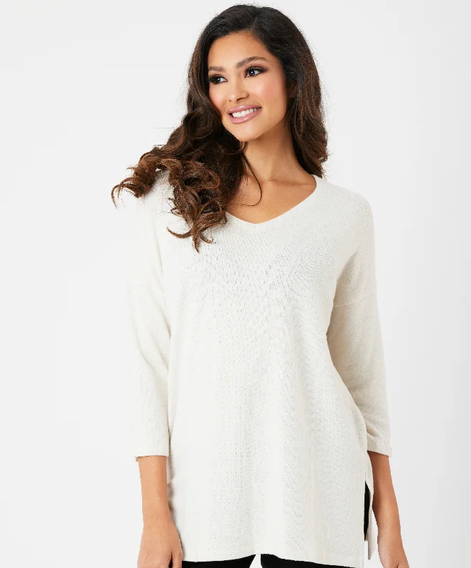 Plus Size Women's Side - Slit Sweaters in Bold SolidsTatiana Kashmira 3/4 Sleeve Tunic Plus Size Women's Side - Slit Sweaters in Bold SolidsTatiana Kashmira 3/4 Sleeve Tunic