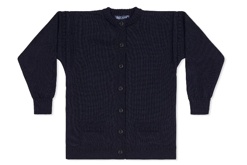 hand knitted women cardigan with artisanal charmLadies Guernsey Woollen Cardigan In Navy hand knitted women cardigan with artisanal charmLadies Guernsey Woollen Cardigan In Navy