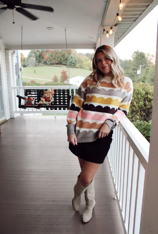 hand knitted women cardigan with artisanal charmThe Izzie Scalloped Sweater