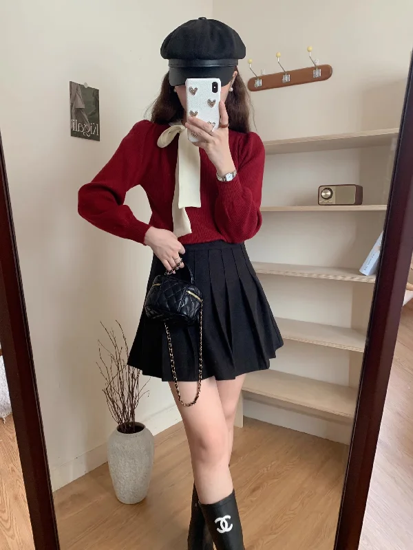 cropped women cardigan to pair with high - waisted jeansTie Neck Puff Sleeve Sweater (5 Colors) cropped women cardigan to pair with high - waisted jeansTie Neck Puff Sleeve Sweater (5 Colors)