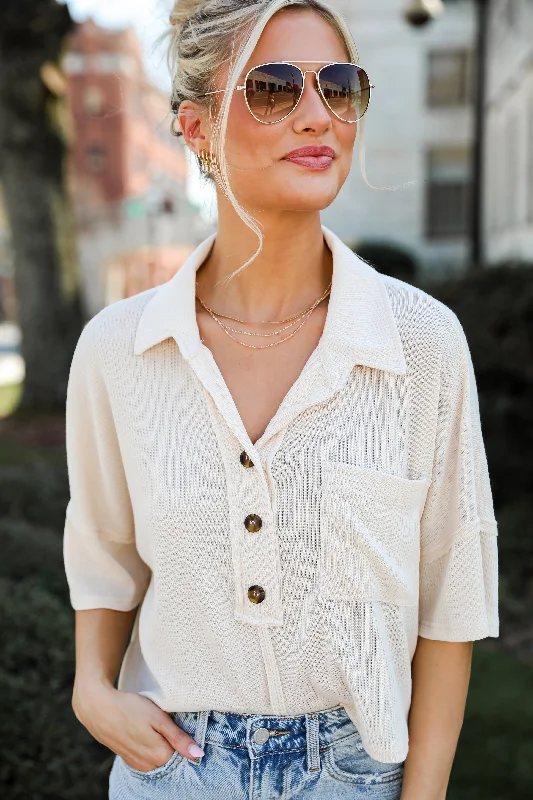Plus Size Women's Oversized Chunky Knit SweatersFINAL SALE - Timeless Vibes Cream Collared Henley Top - DU DEAL Plus Size Women's Oversized Chunky Knit SweatersFINAL SALE - Timeless Vibes Cream Collared Henley Top - DU DEAL