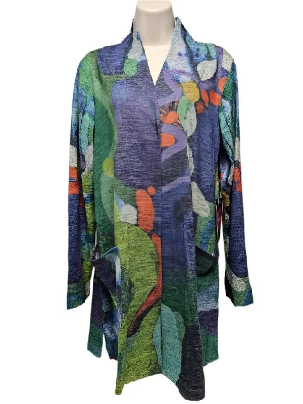 hooded women cardigan for added warmth and styleCardigan - Open front - Purple / Green Abstract Women's 91783 hooded women cardigan for added warmth and styleCardigan - Open front - Purple / Green Abstract Women's 91783