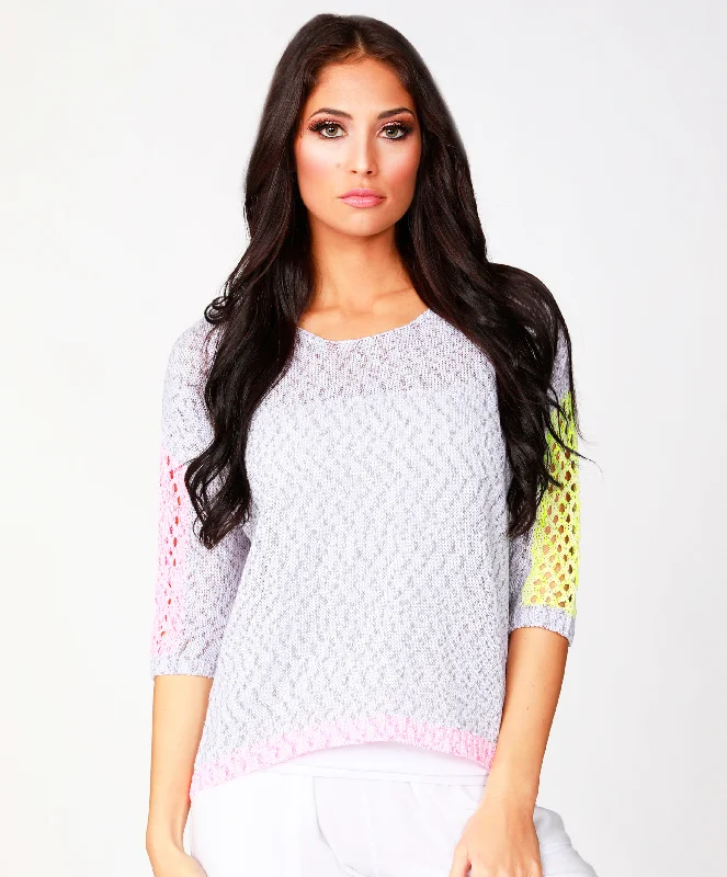 Plus Size Women's Oversized Chunky Knit SweatersTracy Color Block Crochet Top