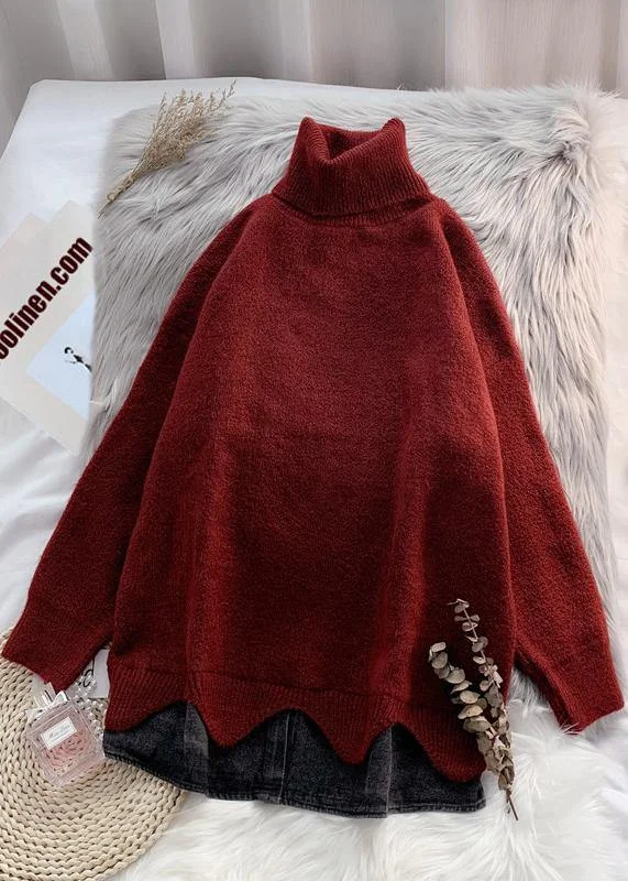 V - Neck Women's Ribbed Wool Sweaters for FallTurtleneck sweater women loose burgundy net red inner padded top V - Neck Women's Ribbed Wool Sweaters for FallTurtleneck sweater women loose burgundy net red inner padded top