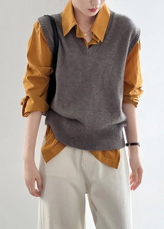 Plus Size Women's Belted Cable Knit SweatersUnique Grey Patchwork Cotton Knit Waistcoat Sleeveless Plus Size Women's Belted Cable Knit SweatersUnique Grey Patchwork Cotton Knit Waistcoat Sleeveless