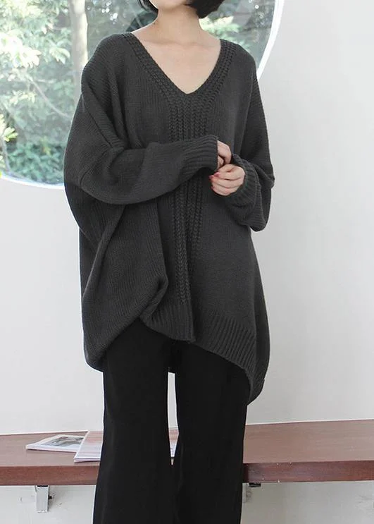 Hooded Women's Fleece - Lined Sweaters for WinterVintage dark gray knitted blouse fall fashion v neck Batwing Sleeve knitted clothes Hooded Women's Fleece - Lined Sweaters for WinterVintage dark gray knitted blouse fall fashion v neck Batwing Sleeve knitted clothes