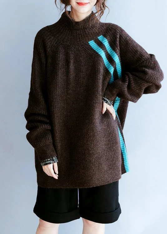 Tie - Front Women's Lambswool Sweaters in Pastel HuesVintage fall chocolate striped knitted blouse casual high neck knitted clothes Tie - Front Women's Lambswool Sweaters in Pastel HuesVintage fall chocolate striped knitted blouse casual high neck knitted clothes