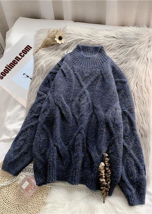 Bell - Sleeve Women's Mohair - Wool Blend SweatersVintage high neck thick Sweater dress Classy dark blue sweater dresses Bell - Sleeve Women's Mohair - Wool Blend SweatersVintage high neck thick Sweater dress Classy dark blue sweater dresses