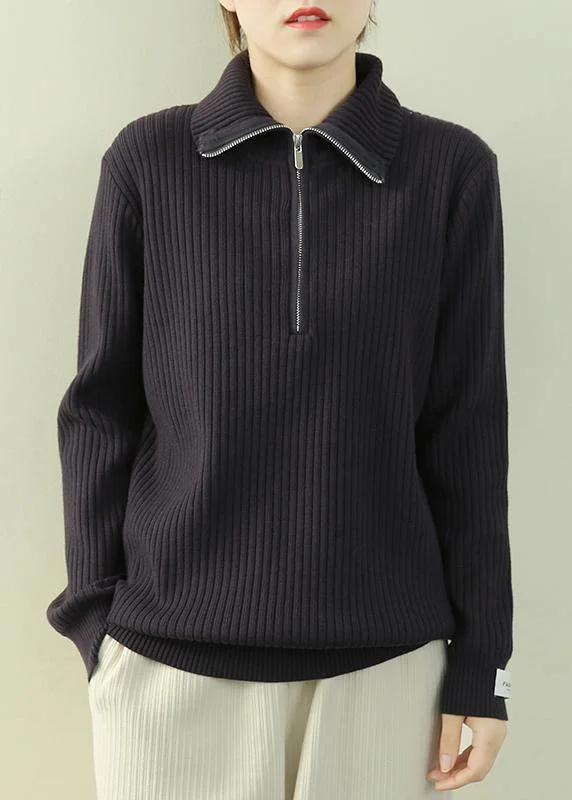 Short Sleeve Women's Cotton Blend Sweaters in Pastel ColorsVintage navy knitted clothes lapel zippered Loose fitting knit tops Short Sleeve Women's Cotton Blend Sweaters in Pastel ColorsVintage navy knitted clothes lapel zippered Loose fitting knit tops