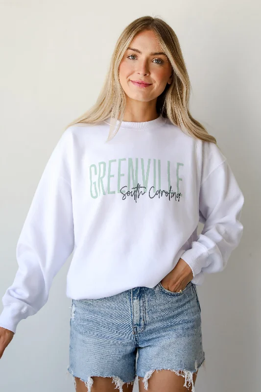 Plus Size Women's Ruffled Hem Sweaters in Floral PrintsWhite Greenville South Carolina Sweatshirt Plus Size Women's Ruffled Hem Sweaters in Floral PrintsWhite Greenville South Carolina Sweatshirt