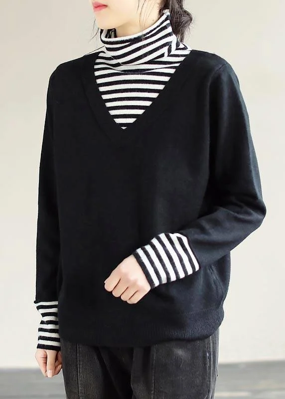 Plus Size Women's Oversized Chunky Knit SweatersWinter Spring Black Sweaters Loose fitting Patchwork High Neck Knit Tops Plus Size Women's Oversized Chunky Knit SweatersWinter Spring Black Sweaters Loose fitting Patchwork High Neck Knit Tops