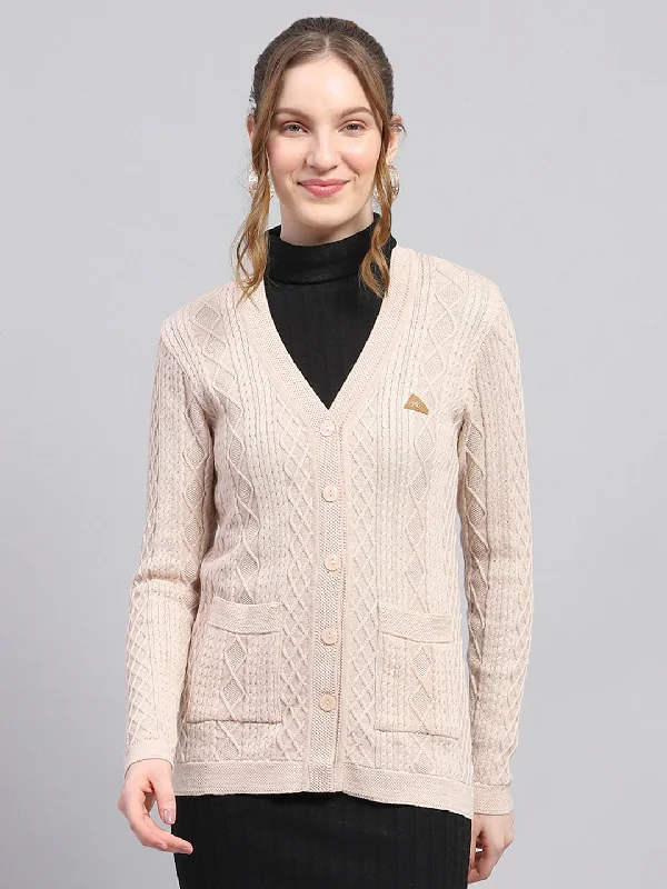 sequin embellished women cardigan for special occasionsWomen Beige Self Design V Neck Full Sleeve Cardigan sequin embellished women cardigan for special occasionsWomen Beige Self Design V Neck Full Sleeve Cardigan