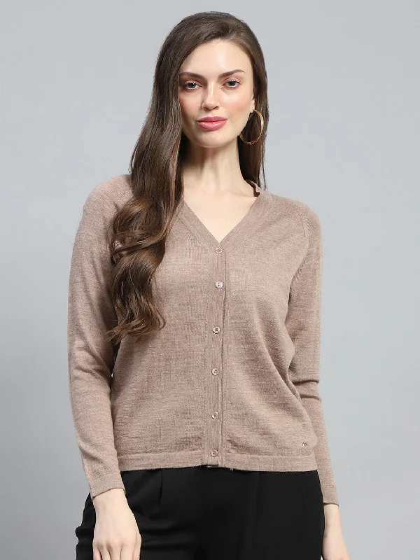 hooded women cardigan for added warmth and styleWomen Beige Solid V Neck Full Sleeve Cardigan hooded women cardigan for added warmth and styleWomen Beige Solid V Neck Full Sleeve Cardigan