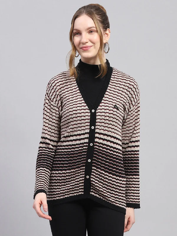 hand knitted women cardigan with artisanal charmWomen Black Self Design V Neck Full Sleeve Cardigan hand knitted women cardigan with artisanal charmWomen Black Self Design V Neck Full Sleeve Cardigan