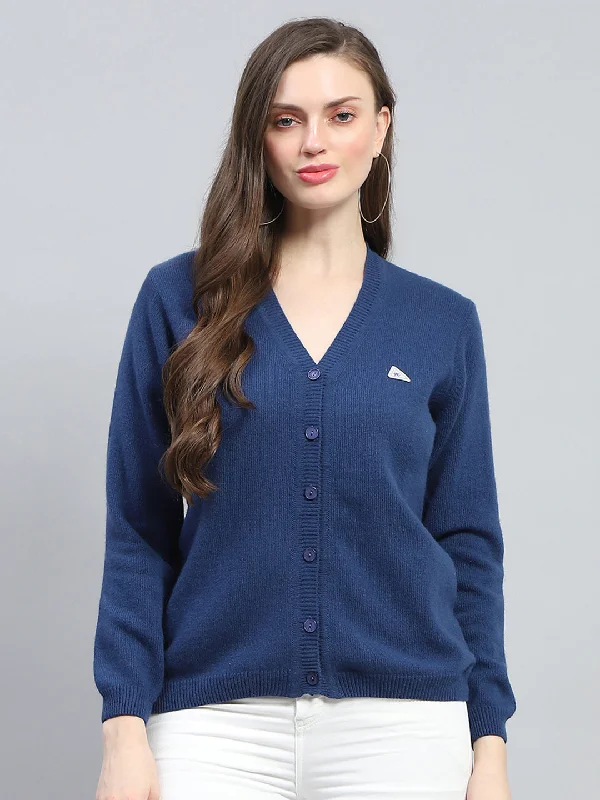 ribbed women cardigan with a classic textureWomen Blue Solid V Neck Full Sleeve Cardigan ribbed women cardigan with a classic textureWomen Blue Solid V Neck Full Sleeve Cardigan