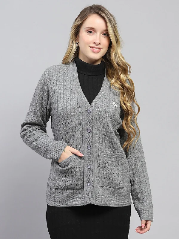 v neck women cardigan to elongate the necklineWomen Grey Self Design V Neck Full Sleeve Cardigan v neck women cardigan to elongate the necklineWomen Grey Self Design V Neck Full Sleeve Cardigan