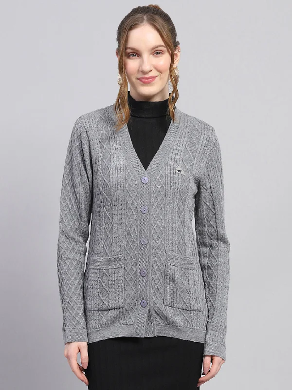 open front women cardigan for easy stylingWomen Grey Self Design V Neck Full Sleeve Cardigan open front women cardigan for easy stylingWomen Grey Self Design V Neck Full Sleeve Cardigan