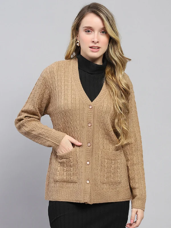 oversized women cardigan for a trendy and cozy lookWomen Khaki Self Design V Neck Full Sleeve Cardigan oversized women cardigan for a trendy and cozy lookWomen Khaki Self Design V Neck Full Sleeve Cardigan