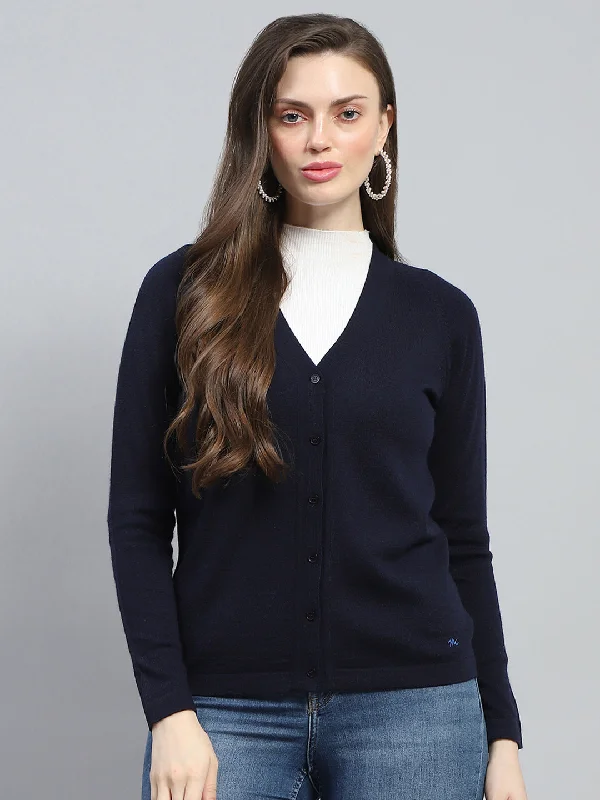 hooded women cardigan for added warmth and styleWomen Navy Blue Solid V Neck Full Sleeve Cardigan hooded women cardigan for added warmth and styleWomen Navy Blue Solid V Neck Full Sleeve Cardigan