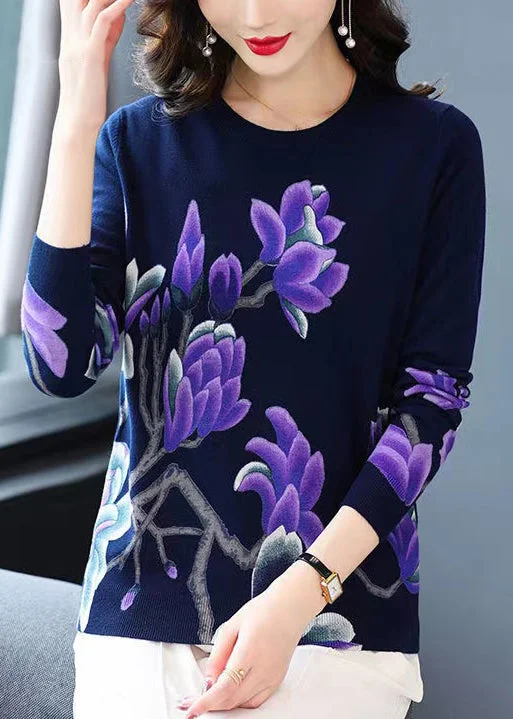 Sleeveless Women's Silk - Trimmed Sweaters for SummerWomen Navy O Neck Print Wool Knit Sweaters Long Sleeve Sleeveless Women's Silk - Trimmed Sweaters for SummerWomen Navy O Neck Print Wool Knit Sweaters Long Sleeve