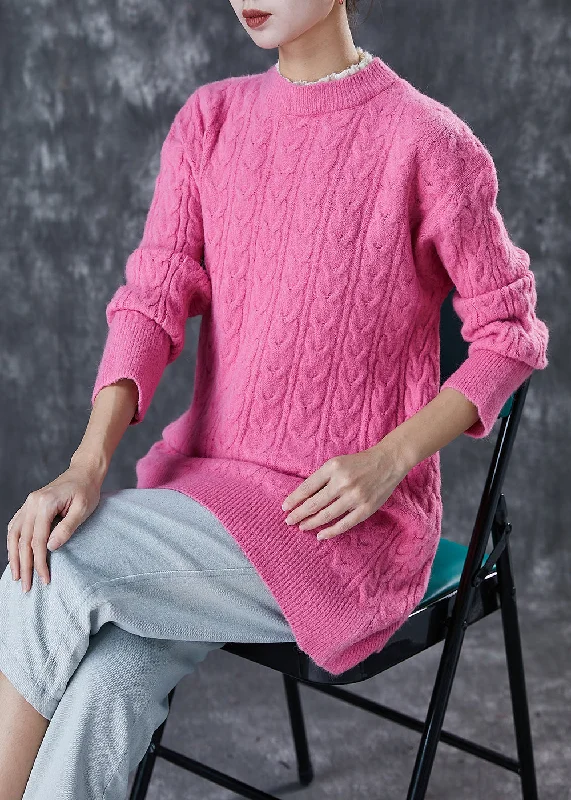 Mock Neck Women's Alpaca Wool Sweaters in Earth TonesWomen Pink Ruffled Patchwork Thick Knit Pullover Winter Mock Neck Women's Alpaca Wool Sweaters in Earth TonesWomen Pink Ruffled Patchwork Thick Knit Pullover Winter