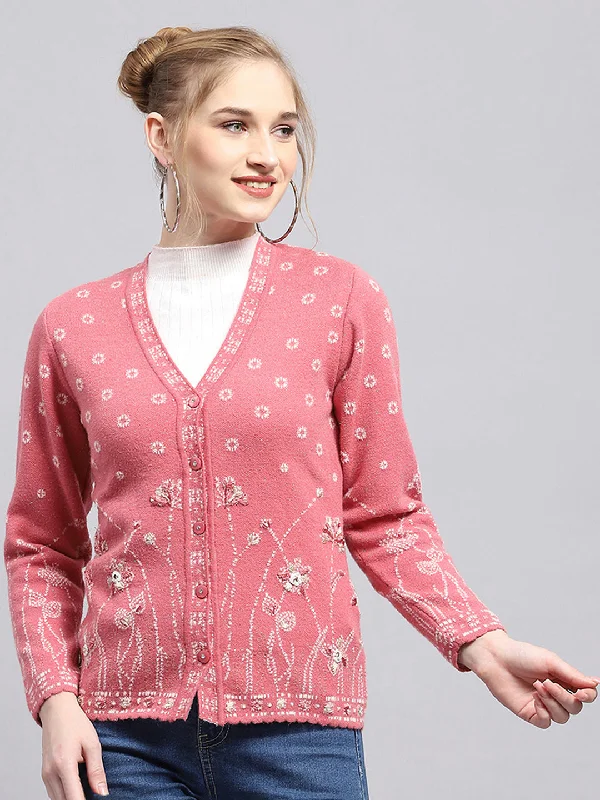 plus size women cardigan for comfortable layeringWomen Pink Self Design V Neck Full Sleeve Cardigan plus size women cardigan for comfortable layeringWomen Pink Self Design V Neck Full Sleeve Cardigan