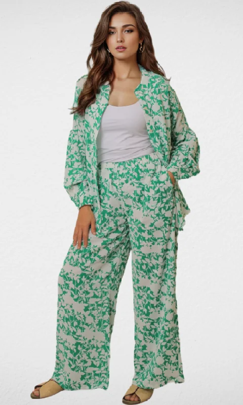 organic cotton women cardigan for an eco - friendly choiceWomen Set Floral print (Green & White) organic cotton women cardigan for an eco - friendly choiceWomen Set Floral print (Green & White)