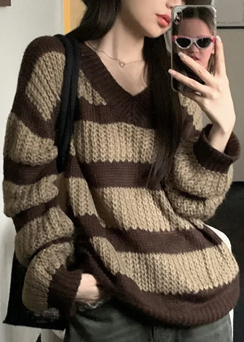 Sleeveless Women's Silk - Trimmed Sweaters for SummerWomen Striped V Neck Hollow Out Knit Sweaters Long Sleeve Sleeveless Women's Silk - Trimmed Sweaters for SummerWomen Striped V Neck Hollow Out Knit Sweaters Long Sleeve