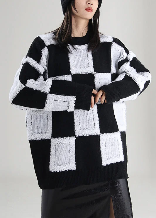 Plus Size Women's Embroidered Sweaters in Ethnic StylesWomen White O-Neck Plaid Knit Sweater Tops Spring Plus Size Women's Embroidered Sweaters in Ethnic StylesWomen White O-Neck Plaid Knit Sweater Tops Spring