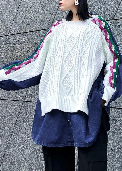 Open - Front Women's Cardigan - Style Mohair SweatersWomen white top o neck patchwork oversized shirts Open - Front Women's Cardigan - Style Mohair SweatersWomen white top o neck patchwork oversized shirts