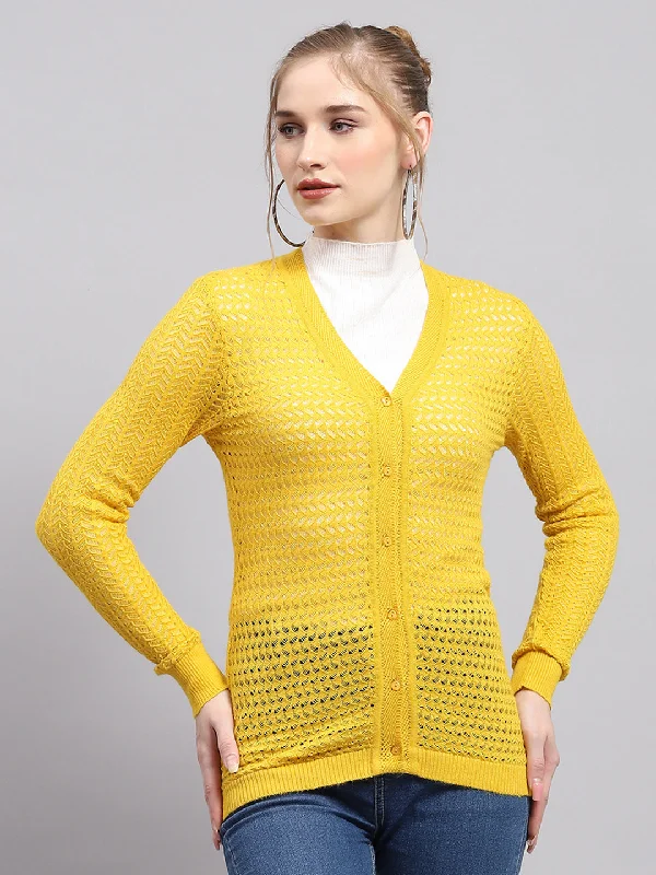 machine washable women cardigan for easy careWomen Yellow Self Design V Neck Full Sleeve Cardigan machine washable women cardigan for easy careWomen Yellow Self Design V Neck Full Sleeve Cardigan