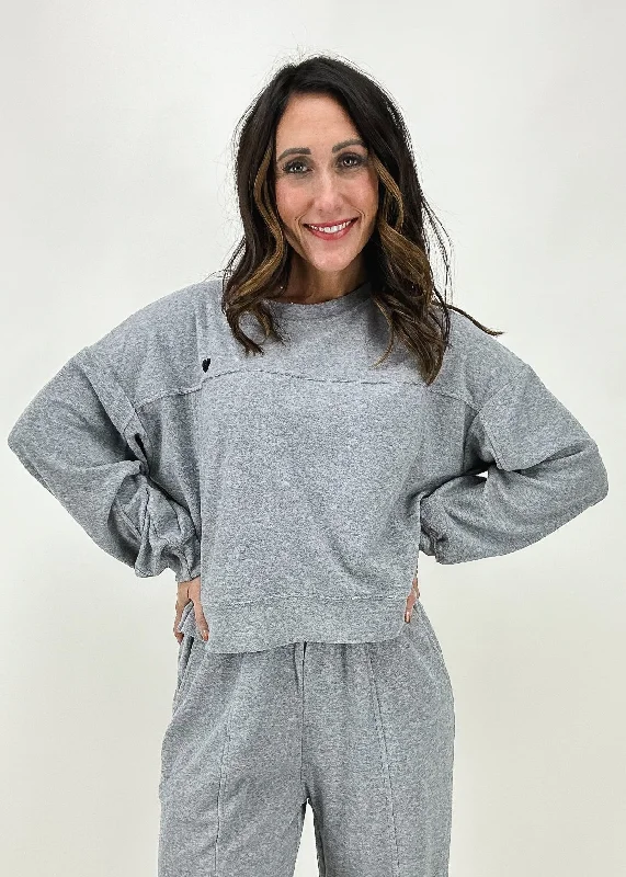 long length women cardigan with side slitsLizzie Sweatshirt in Ash Grey