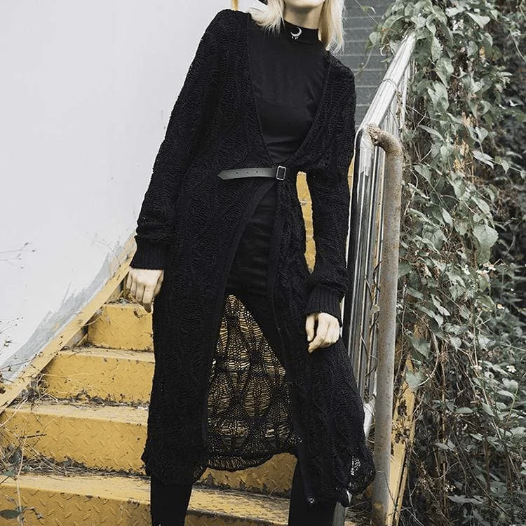 oversized women cardigan for a trendy and cozy lookWomen's Goth Hollow Casual Long Cardigan With Belt oversized women cardigan for a trendy and cozy lookWomen's Goth Hollow Casual Long Cardigan With Belt