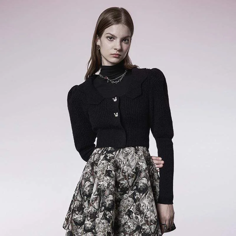 cable knit women cardigan with intricate patternsWomen's Grunge Puff Sleeved Short Cardigan cable knit women cardigan with intricate patternsWomen's Grunge Puff Sleeved Short Cardigan
