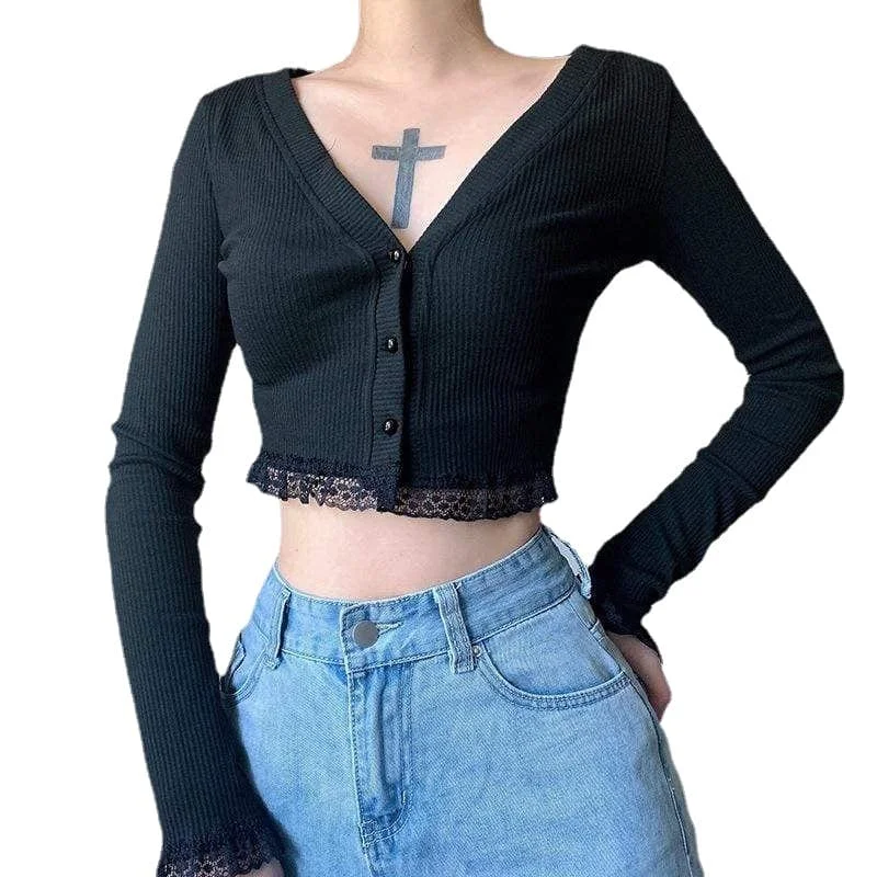 button down women cardigan with vintage buttonsWomen's Grunge Slim Fitted Lace Hem Cardigan button down women cardigan with vintage buttonsWomen's Grunge Slim Fitted Lace Hem Cardigan