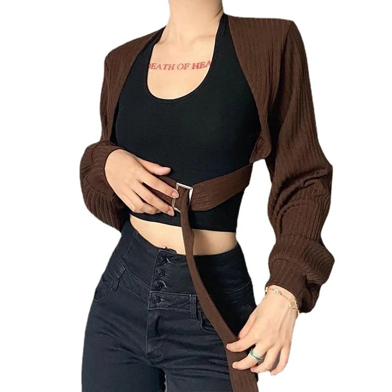 boyfriend style women cardigan for a relaxed fitWomen's Punk Batwing Sleeved Buckle Short Cardigan boyfriend style women cardigan for a relaxed fitWomen's Punk Batwing Sleeved Buckle Short Cardigan