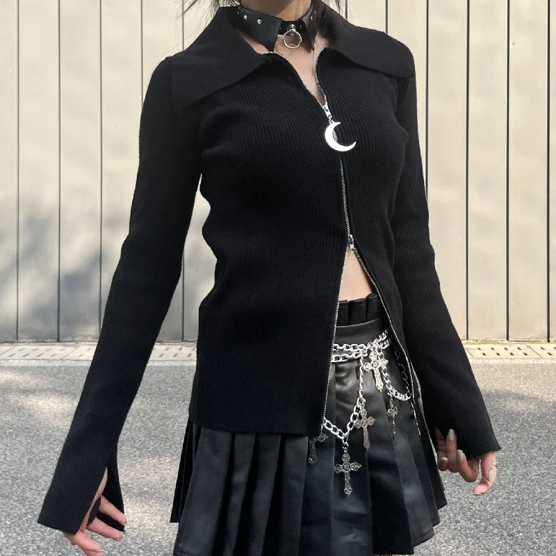organic cotton women cardigan for an eco - friendly choiceWomen's Punk Turn-down Collar Double-zipper Cardigan organic cotton women cardigan for an eco - friendly choiceWomen's Punk Turn-down Collar Double-zipper Cardigan