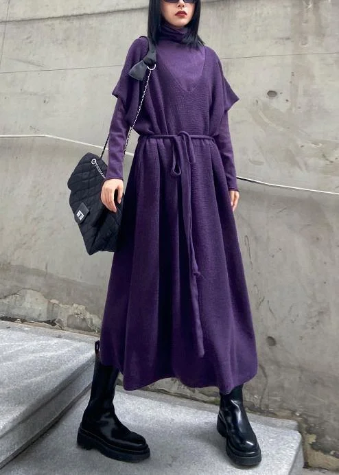 High - Low Hem Women's Cashmere - Blended SweatersWomen's winter fashion loose sweater vest skirt bottoming shirt two piece suit purple skirt High - Low Hem Women's Cashmere - Blended SweatersWomen's winter fashion loose sweater vest skirt bottoming shirt two piece suit purple skirt