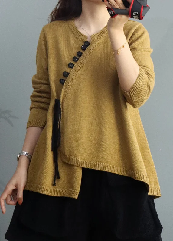 Cropped Women's Angora Blend Sweaters for a Trendy LookYellow Button Knitted Tops Cinched Winter Cropped Women's Angora Blend Sweaters for a Trendy LookYellow Button Knitted Tops Cinched Winter