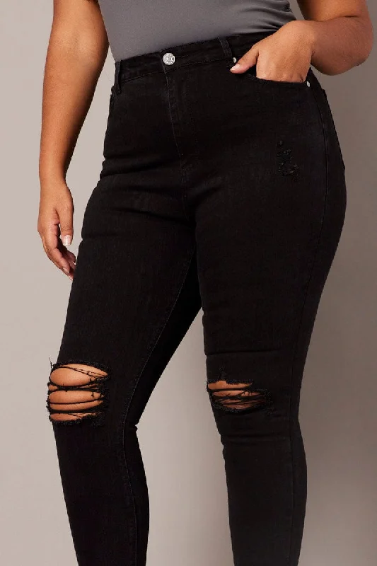 Skinny women jeans with a form - fitting designBlack Skinny Jeans High Rise