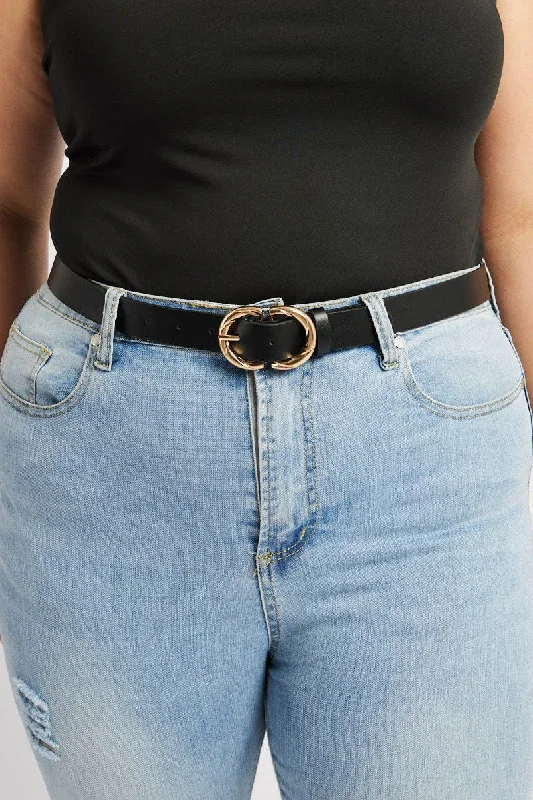 Wide - leg women jeans for a modern and relaxed vibeBlack Twist Buckle Waist and Hip Jeans Belt Wide - leg women jeans for a modern and relaxed vibeBlack Twist Buckle Waist and Hip Jeans Belt