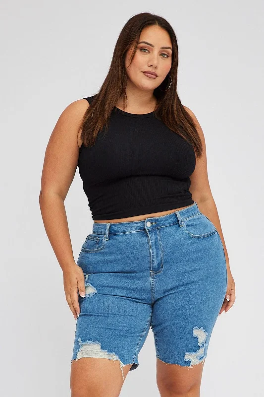 Straight - leg women jeans with a classic and timeless appealDenim Knee Length Shorts High Rise Straight - leg women jeans with a classic and timeless appealDenim Knee Length Shorts High Rise