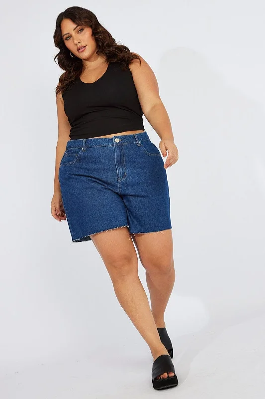 Dark - wash women jeans for a sophisticated and slimming effectDenim Relaxed Shorts High Rise Dark - wash women jeans for a sophisticated and slimming effectDenim Relaxed Shorts High Rise