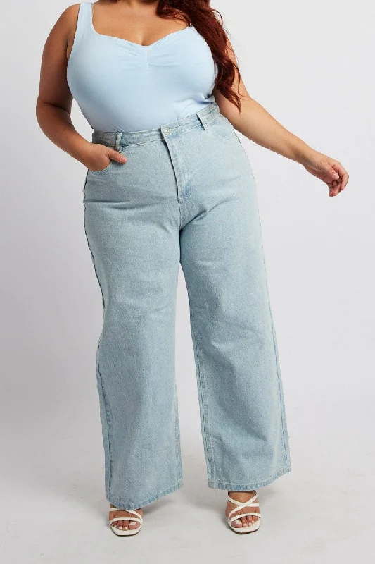 Embroidered women jeans with intricate patternsDenim Wide Leg Jeans High Rise