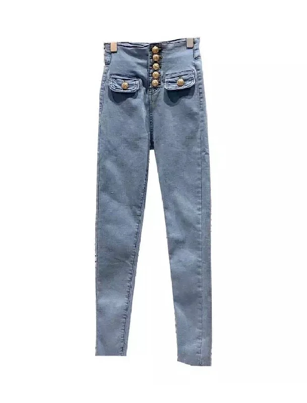 Plus - size women jeans for a comfortable and stylish fitHigh Waisted Buttoned Denim Pants Plus - size women jeans for a comfortable and stylish fitHigh Waisted Buttoned Denim Pants
